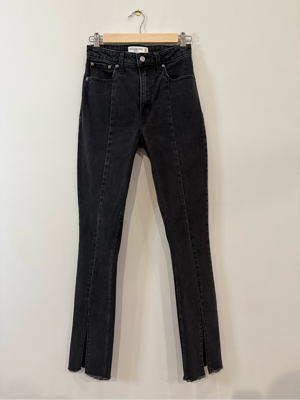 Abercrombie & Fitch Black High-Rise Slim Jeans with Front Seams & Slits 24 / 00